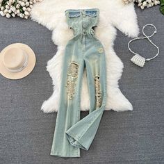 High-Waisted Ripped Wide-Leg Denim Jeans