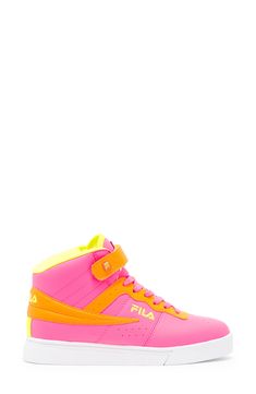 Bright colorblocking adds an eye-catching appeal to a high-top sneaker built on a grippy sole for durability in your everyday ensemble. Lace-up style Synthetic upper/textile lining/synthetic sole Imported Pink Athleisure High-top Sneakers With Boost Midsole, Pink Cushioned High-top Sneakers For Athleisure, Sporty Neon Low-top Sneakers, Sporty Pink High-top Sneakers For Sports, Functional Pink High-top Sneakers, Sporty Multicolor High-top Sneakers With Laces, Pink High-top Sports Sneakers, Pink High-top Sneakers With Laces For Sports, Sporty Multicolor High-top Sneakers