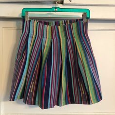 Smocked Waist With Front Pleats, Nwot! Gorgeous Striped Pattern, Kantha Like Material! Tag Says Small But It’s More Like An Xs. Blue Retro Cotton Skort, Retro Blue Cotton Skort, Casual Stretch Full Skirt Bottoms, Striped Lined Skort For Summer, Summer Striped Lined Skort, Casual Cotton Skort With Gathered Skirt, Retro Blue Skort For Spring, Casual Multicolor Cotton Skirt, Spring Retro Blue Skort