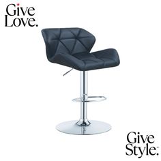 a black leatherette bar stool with the words give love on it and an image of a