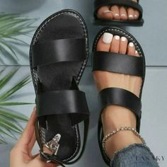 Lasaky - Round-toe Casual Flat Sandals with Buckle Strap for Outdoor Wear Womens Slides Sandals, Wide Width Sandals, Embellished Flats, Womens Summer Shoes, Womens Slides, Peep Toe Sandals, Womens Sandals Flat, Casual Flats, Outdoor Wear