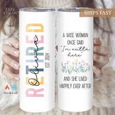 two white tumbles with the words bride and happily ever after printed on each one