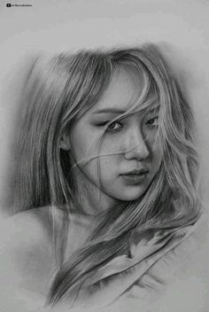 a pencil drawing of a woman with long hair