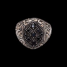 Arabesque Ring, 925k Sterling Silver, men's jewelry ARABESQUE Collection It is an intricate embroidery and decoration art found in Arab architecture, especially in Andalusia. It hosts the modern style with the objects in the collection, in which unlimited, free and elegant lines consisting of intertwined complex geometric and geometric shapes are embroidered. Luxury Silver Engraved Filigree Ring, Luxury Engraved Silver Filigree Ring, Luxury Oval Signet Ring With Intricate Design, Traditional Rings With Intricate Design For Formal Occasions, Luxury Formal Signet Ring With Intricate Design, Traditional Engraved Ring With Intricate Design For Formal Occasions, Luxury Sterling Silver Filigree Ring, Luxury Carved Sterling Silver Engraved Ring, Luxury Silver Filigree Ring