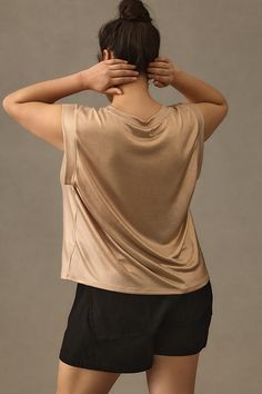 Polyester, elastane Pullover styling Hand wash Imported | Shine Muscle T-Shirt by Porridge in Gold, Women's, Size: XL, Polyester/Elastane at Anthropologie Versatile Stretch Tops For Loungewear, Stretch Tops For Loungewear, Stretch Modal T-shirt For Summer, Minimal Stretch Spring Tops In Athleisure Style, Stretch Crew Neck Knit Top For Loungewear, Versatile Fitted Modal Top, Casual Modal Top With Relaxed Fit, Chic Stretch Muscle Tee With Crew Neck, Athleisure Tops With Minimal Stretch For Loungewear