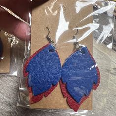 Genuine Leather 1.25” X 2” Large Leaf, Layered Handmade Blue Leather Earrings, Everyday Blue Leather Jewelry, Red Leather Earrings For Gifts, Homemade Earrings, Hand Crafted Jewelry, Crafted Jewelry, Artisan Craft, Handmade Artisan, Leather Earrings