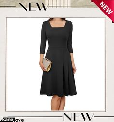 Summer Chic Pleated Solid Mid Waist Square Neck Zip Cozy A-line Dress Fall Pleated A-line Mini Dress, Fall A-line Pleated Mini Dress, Solid A-line Mini Dress For Fall, Solid Color A-line Mini Dress For Fall, Solid Pleated A-line Mini Dress, A-line Fit And Flare Midi Dress For Work, A-line Pleated Mini Dress, Winter A-line Mini Dress For Work, Winter A-line Midi Dress For Office