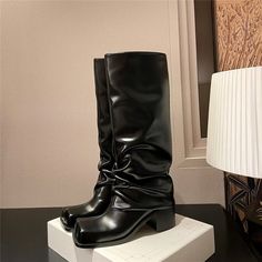 Make a bold statement with these 6cm heeled square toe boots. The high-quality pigskin interior ensures comfort while the 36cm cylinder adds drama. Step up your fashion game. Black Square Toe Boots, Crocodile Boots, Pointed Boots, Boots Square Toe, Winter Comfort, Square Toe Boots, Toe Boots, Black Square, Office Casual