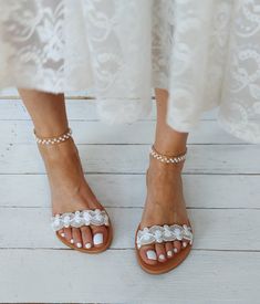 SHIPPING via DHL EXPRESS WORLDWIDE: 1 - 4 business days delivery (Please fill in your phone number if you choose Express Shipping) ★ More wedding sandals and shoes: See my store: https://www.etsy.com/shop/PelinoSandals 💓 Handmade genuine Greek leather wedding sandals decorated with romantic lace or crystals,pearls,rhinestones ( all the embellishments are hand sewn onto the leather straps) for brides dreaming of a beach wedding, a Bachelor party or even a city wedding. I am here to create with y Spring Beach Wedding Closed Toe Sandals, Spring Closed Toe Sandals For Beach Wedding, Bridal Shower Open Toe Sandals For Summer, Closed Toe Sandals For Beach Wedding, Bridal Shoes Flats Sandals Beach, Summer Wedding Shoes With Flat Heel For Bridesmaids, Elegant Open Toe Lace-up Sandals For Wedding, Closed Toe Sandals For Bridal Shower In Summer, Flat Summer Wedding Shoes For Bridesmaids