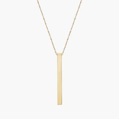 A key piece for any modern jewelry box, this slim vertical bar pendant is infinitely wearable. Crafted of hollow 14k yellow gold, the pendant is suspended from a matching cable chain. At 22 inches in length, this bar pendant is great for every day on its own and ideal for layering with other necklaces in an on-trend look. Modern 14k Yellow Gold Bar Necklace, Rectangular Yellow Gold Bar Necklace For Everyday, Everyday Yellow Gold Rectangular Bar Necklace, Everyday Rectangular Yellow Gold Bar Necklace, Minimalist Yellow Gold Bar Necklace With Rectangular Pendant, Minimalist 14k Gold Bar Necklace With Rectangular Pendant, Minimalist Yellow Gold Bar Necklace With Cable Chain, 14k Gold Rectangular Pendant Bar Necklace, Gold Minimalist Bar Necklace For Formal Occasions