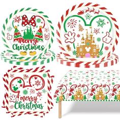 paper plates and napkins with christmas designs on them