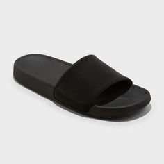 Women's Makenna Slide Sandals - All In Motion™ Classic Slip-on Slides For Summer, Classic Summer Flip Flops With Cushioned Footbed, Comfortable Slip-on Sandals For Leisure, Classic Cushioned Flip Flops For Summer, Classic Textured Open Toe Slides, Solid Color Open Toe Sandals With Textured Footbed, Solid Synthetic Slide Slippers, Solid Color Synthetic Slide Slippers, Synthetic Slide Slippers