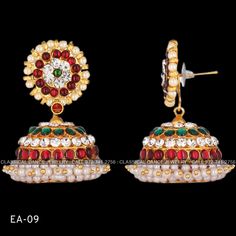 Design by Classical Dance Jewelry® ❥ Colorful and Designer traditional big pearl top and butta or Jhumka Kemp temple Indian Jewelry Earrings in Red and Green stones ❥ Model no: EA-09 ❥ Age : 10 yrs and up ❥ You Can wear this set especially for Bharatnatyam And Kuchipudi Dance Performances and in Parties, Engagement, Weddings, Birthdays. ❥ Handmade Indian Item. Size in CM (approximately) ☛ Top - 1.5 to 2 CM ☛ jhumka - 3 to 4 CM Set includes ☛ Earrings pair PLEASE NOTE ❥ ALL SALES ARE FINAL ✅ ❥ No Temple Indian, Kuchipudi Dance, Pearl Top, Indian Jewelry Earrings, Jewelry Colorful, Classical Dance, Dance Jewelry, Big Pearl, Green Stones