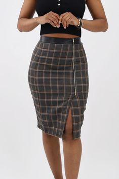 Make a chic statement with this essential piece that effortlessly combines classic elegance with modern flair. The refined plaid pattern adds a touch of sophistication, ensuring you stand out with style wherever you go. Additional Information Style: Business, Business Casual, Chic, Classic, Fall, Modern, Semi-Formal, Spring, Summer Features: Cinched Waist, Folded Hem, High Waisted, Slimming Effect, Slit, Zipper Occasion: Casual, Cocktail/Party, Date Night, Everyday, Fancy, Night Out, Work Wear L Business Casual Chic, Casual Cocktail Party, Sequin Midi Skirt, Plaid Pencil Skirt, Flannel Jacket, Curvy Dress, Long Sleeve Knit Tops, Plaid Skirt, Gray Skirt