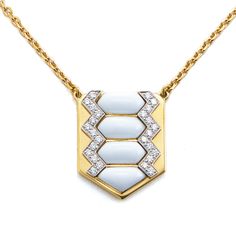 Brilliant-cut diamonds, white enamel, polished 18K gold, platinum, on an 18K gold chain Available in black enamel and white enamel. Chain With Name, New York Luxury, David Webb, 18k Gold Chain, Luxury Necklace, Necklace White, Aqua Marine, Diamond Bracelets, Gold Platinum