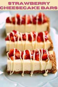 three strawberry cheesecake bars on a tray with text overlay. Philadelphia Snack Bars, Strawberry Cheesecake Bars Recipes, Philly Cheesecake, Snack Bar Recipes, Strawberry Snacks, Philadelphia Cheesecake, Cheesecake Strawberry, Strawberry Cheesecake Bars