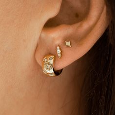 Tiny twinkle starburst stud earrings in gold - Measures 4mm in length- Hypoallergenic- Heavy 18kt Gold Plate over brass with e-coating for extra longevity** Our pieces are plated 1 micron thick, industry standard is .125. Quality is extremely important to us, and we wanted to ensure these pieces will last and work well for sensitive ears. Earrings In Gold, Craft Accessories, Huggie Hoop Earrings, Cz Diamond, Sensitive Ears, Gold Earrings Studs, Diamond Studs, The Land, Twinkle Twinkle