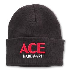 Adult fine gauge knit beanie with cuff featuring an embroidered logo. Raised Embroidery, Ace Hardware, Knit Cap, Knit Hat, Knit Beanie, Knitted Hats, Cuff, Embroidery, Knitting