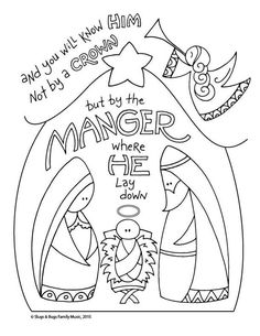 a coloring page for the birth of jesus and mary, who is born in the manger