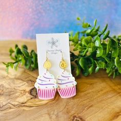 "Dancing Starfish Designs is proud to offer affordable, lightweight super cute earrings!      Make your birthday celebration sparkle with these fun Cupcake earrings!  These dangle earrings are a fun way to celebrate a birthday!   Cupcake Earrings are sure to become one of your favorite new traditions with your friends and family.   They measure 2.5\" long with earring hook and 1/8\" wide. Each pair is handmade so no two will look alike and shipped with love and care from the great state of Texas.  Thank you so much for supporting my small business." Trendy Earrings For Mother's Day Gift, Cute Party Earrings For Mother's Day, Cute Earrings For Mother's Day Party, Nickel-free Pink Earrings For Birthday, Novelty Hypoallergenic Party Earrings, Novelty Hypoallergenic Earrings For Party, Hypoallergenic Novelty Party Earrings, Hypoallergenic Novelty Earrings For Party, Fun Silver Earrings For Birthday