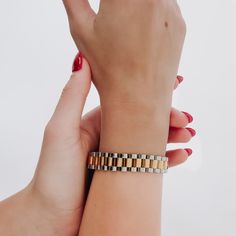 Introducing our Unisex Mixed Metals Watch Band Bracelet! This waterproof accessory adds a stylish touch to any outfit, whether worn alone or layered with another Pretty Simple bracelet you love. Don't miss out on this must-have for any occasion! Measurements: .47" wide 7.87" long NOTE: This is a unisex bracelet and an extended size in our Mabel Mixed Metals Watch Band Bracelet! Perfect for a his and hers look! Watch Band Bracelet, Simple Bracelets, Band Bracelet, Unisex Bracelets, Mixed Metals, Watch Bands, Band