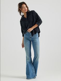 Women's High Rise Ever Fit® Flare Jean | Women's Jeans | Lee® Medium Wash Washed Bottoms For Fall, Fall Medium Wash Washed Bottoms, Medium Wash Washed Pants For Fall, High Rise Relaxed Fit Bottoms For Fall, Dark Wash Bottoms For Elevated Casual Fall Wear, Elevated Casual Dark Wash Bottoms For Fall, Elevated Casual Mid-rise Pants For Fall, Mid-rise Washed Bottoms With Relaxed Fit, Washed Mid-rise Relaxed Fit Bottoms