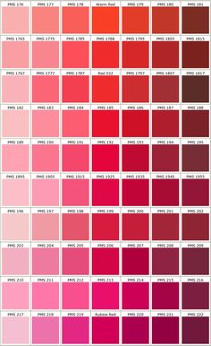 the color chart for different shades of red and pink