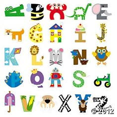 the letters are made up of different animals and letters that spell out each letter,