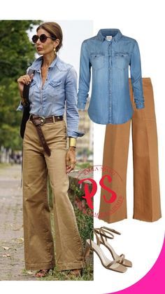 Outfit Pantalon Beige, Denim Shirt Outfits, Leopard Print Shoes Outfit, Denim Shirt Outfit, Wide Leg Jeans Outfit, Job Clothes, Outfits Con Jeans, Skirt Inspiration