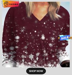 Women's Pullover Sweatshirt Red Sunflower Snowflake Print Long Sleeve Christmas Daily Casual Holiday Christmas V Neck L Casual Christmas Long Sleeve Tops, Casual Long Sleeve Christmas Tops, Red Holiday Sweatshirt For Winter, Red Long Sleeve Christmas Tops, Red Holiday Top For Winter, Red Holiday Tops For Fall, Red Tops For Winter Holiday, Red Tops For Fall Holiday, Red Tops For Holiday And Fall Season