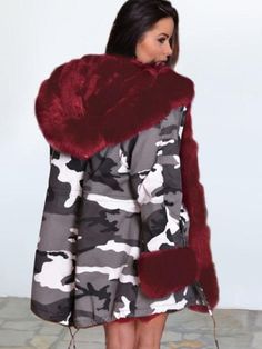 Fitted Camouflage Winter Outerwear, Fitted Camouflage Outerwear For Winter, Camouflage Coat, Rain Weather, Warm Coats, Womens Faux Fur Coat, Black Faux Fur Coat, Fur Hood Jacket, Parka Women