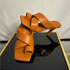 Square Toe Heels, Never Worn, Size 6/36 -1.5 In Heel Orange Heels With Sculpted Heel For Spring, Orange Sandals With Sculpted Heel For Evening, Orange Heels With Heel Loop For Evening, Formal Orange Sandals With Heel Loop, Orange Evening Heels With Heel Loop, Orange Ankle Strap Heels With Stacked Heel, Orange Sandals With Sculpted Heel For Parties, Orange Open Toe Heels With Wrapped Heel, Orange Open Heel Heels With Padded Heel