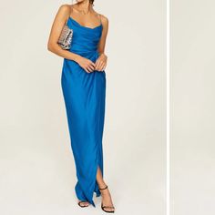 Gauge 81 Shiroi Draped Silk Maxi Dress In Color Lapis Brand New With Tag Attached 100% Silk Women Long Gown, Long Maxi Gowns, Pink Polka Dot Dress, Drape Maxi Dress, Sweater Maxi Dress, Silk Maxi, Silk Maxi Dress, Maxi Gowns, Long Gown