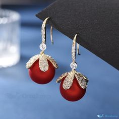 OrcaJump - Elegant Pearl Earrings - Alloy - White and Red Fantasy Jewellery, Elegant Home Decor, Fantasy Jewelry, Elegant Homes, White And Red, Elegant Earrings, Pearl Earrings, Red, White