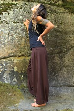 Now Available in XL in select colors! Black: S,M,L,XL Midnight Blue: S,M,L,XL Chocolate Brown: S,M,L Teal: S,M,L Sage Green: S,M,L Ash Gray: M,L These Egyptian inspired, versatile pants look great on everyone! Made from stretchy Cotton Lycra, they are both comfortable and flattering. The Harem pants are held secure with a drawstring at the waist and another drawstring at each ankle which allows you to adjust them to your perfect fit. Wide leg, cinched tight at the ankle or tied at the knee, for Hippie Style Wide Leg Brown Bottoms, Brown Wide Leg Hippie Bottoms, Fitted Bohemian Brown Pants, Summer Brown Harem Pants With Loosely Fitted Hips, Brown Loose Fit Wide Leg Harem Pants, Brown Harem Pants With Loose Fit, Brown Harem Pants With Loosely Fitted Wide Legs, Fitted Brown Hippie Bottoms, Loosely Fitted Brown Harem Pants For Summer