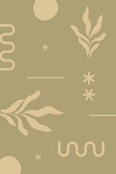 an abstract pattern with leaves and circles on a beige background that is slightly sepia - toned