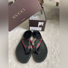 Black Gucci Flip Flops Size 37.5 Which Is A 7.5. These Are Real Gucci Only Worn To Try On As You See In The Pics They Are Brand New And Will Ship In The Gucci Box Shown In The Pic.! Gucci Black Leather Sandals, Black Gucci Leather Sandals, Gucci Black Sandals With Rubber Sole, Black Gucci Sandals With Rubber Sole, Gucci Black Slip-on Sandals, Black Gucci Slip-on Sandals, Gucci Flip Flops, Gucci Box, Shoes Gucci