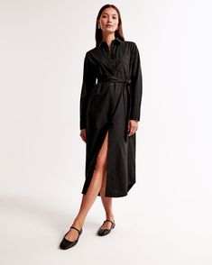 Elevate your wardrobe with the Abercrombie & Fitch Women's Long-Sleeve Belted Shirt Dress, a perfect blend of comfort and style. This chic mini dress in classic black is designed to flatter with its relaxed-fit silhouette and elegant long sleeves.

- **Size**: Medium
- **Color**: Black
- **Material**: Cotton, Polyester blend
- **Gender**: Female
- **Features**: Functional button-through detail, self-tie removable belt, left chest pocket

Crafted from a soft cotton-polyester blend, this dress ens Business Casual Button-up Cotton Dress, Chic Fall Cotton Shirt Dress, Chic Cotton Shirt Dress For Fall, Chic Long Sleeve Cotton Midi Dress, Classic Long Sleeve Midi Dress For Business Casual, Chic Long Sleeve Cotton Shirt Dress, Chic Relaxed Fit Shirt Dress For Work, Spring Long Sleeve Shirt Dress For Work, Fall Daywear Shirt Dress In Relaxed Fit