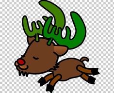 a cartoon deer with green antlers on it's head, and its eyes closed