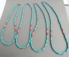 "In creating this casual men's necklace, I put eclectic tastes inspired by tribal, native American, and Southwestern styles. It is made with Magnesite semi-precious gemstone (as known as Magnesite Turquoise) in a teal blue color with occasional brownish spots, which is commonly used as economical alternative to real Turquoise. I accentuated and embellished this necklace with some Red Coral beads and antiqued silver tone metal beads in pewter and brass, then finished off with a simple lobster cla Boys Necklace, Mens Beaded Necklaces, Stone Bead Jewelry, Teal Blue Color, Mens Necklace, Real Turquoise, Necklace Patterns, Necklace For Men, Men's Necklace