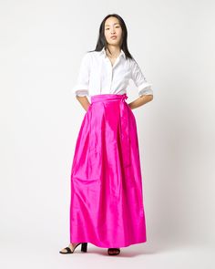 A chic, party-ready wrap skirt that also looks pretty great dressed down for daytime. This one is made of a beautifully vibrant silk shantung from India. It's got an adjustable waist tie that gives you a fantastic, cinched-in shape… we recommend a girly bow, or a big karate-belt knot with the ends hanging loose. It sits high on the waist with a full skirt that gives you plenty of room to move. Bra Alternatives, Karate Belt, Ann Mashburn, Rebecca Vallance, Guest Attire, Wedding Attire Guest, Hang Loose, Lingerie Collection, Dressed Down