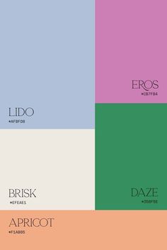 four different colors are shown in the same color scheme, each with their own name