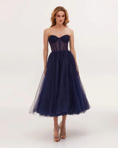 Navy Strapless Puffy Midi Tulle Dress ➤➤ Milla Dresses - USA, Worldwide delivery Strapless Tulle Dress With Fitted Bodice For Gala, Sheer Bodice Corset With Sweetheart Neckline For Gala, Evening Strapless Tulle Dress With Sweetheart Neckline, Gala Tulle Corset With Fitted Bodice, Party Strapless Dress With Sheer Bodice And Tulle, Strapless Tulle Dress With Sheer Bodice, Evening Tulle Dress With Heart-shaped Neckline, Gala Corset Dress With Sweetheart Neckline And Tulle Skirt, Party Strapless Dress With Sheer Bodice And Tulle Material