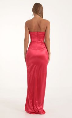 Antoinette Satin Cutout Corset Maxi in Red | LUCY IN THE SKY Los Angeles, Angeles, Red Silk Prom Dress, Cut Out Prom Dresses, Unique Formal Dresses, Orange Prom Dresses, Tight Prom Dresses, Silk Prom Dress, Stretch Satin Fabric