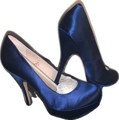 Fitted Blue Heels With Round Toe, Blue Heels With Padded Heel For Night Out, Fitted Blue Round Toe Heels, Fitted Formal Court Shoes With Platform, Fitted Platform Court Shoes For Formal Occasions, Blue Party Court Shoes With Round Toe, Blue Round Toe Court Shoes For Party, Blue Platform Heels For Night Out, Blue Almond Toe Heels With 4-inch Heel