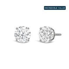 three prong diamond stud earrings in white gold