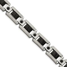 Discover versatile style with an elegant, polished link bracelet made from 316L stainless steel, black enamel and black diamonds. This one measures approximately 11mm wide by 8.75 inches long including the fold over clasp. Mens Items, Natural Branding, Stainless Steel Polish, Bow Jewelry, The Fold, Black Diamonds, Tennis Bracelet Diamond, Jewelry Companies, Mens Gift Sets