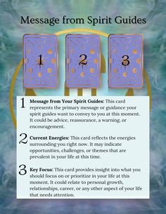 the message from spirit guides for tarot cards is shown in blue and gold colors