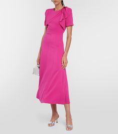 Asymmetrical Midi Dress in Pink - Roland Mouret | Mytheresa Fitted A-line Crepe Midi Dress, Formal A-line Viscose Midi Dress, Chic Midi Dress With Asymmetrical Neckline For Wedding Guest, Evening A-line Midi Dress With Ruffles, Formal Dress With Asymmetrical Neckline, Elegant Summer Crepe Midi Dress, Formal Feminine Dress With Asymmetrical Neckline, Feminine Formal Dress With Asymmetrical Neckline, Formal Feminine Viscose Midi Dress