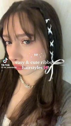 How To Tie A Ribbon On Hair, How To Put Ribbons In Your Hair, Cute Ways To Style Medium Length Hair Easy, School Hairstyles With Ribbon, How To Tie Ribbons In Hair, Hairstyle With Ribbon Tutorial, Bow Hairstyle With Bangs, Short Hair Styles Ribbon, Cute Hairstyles For Long Hair With Bow